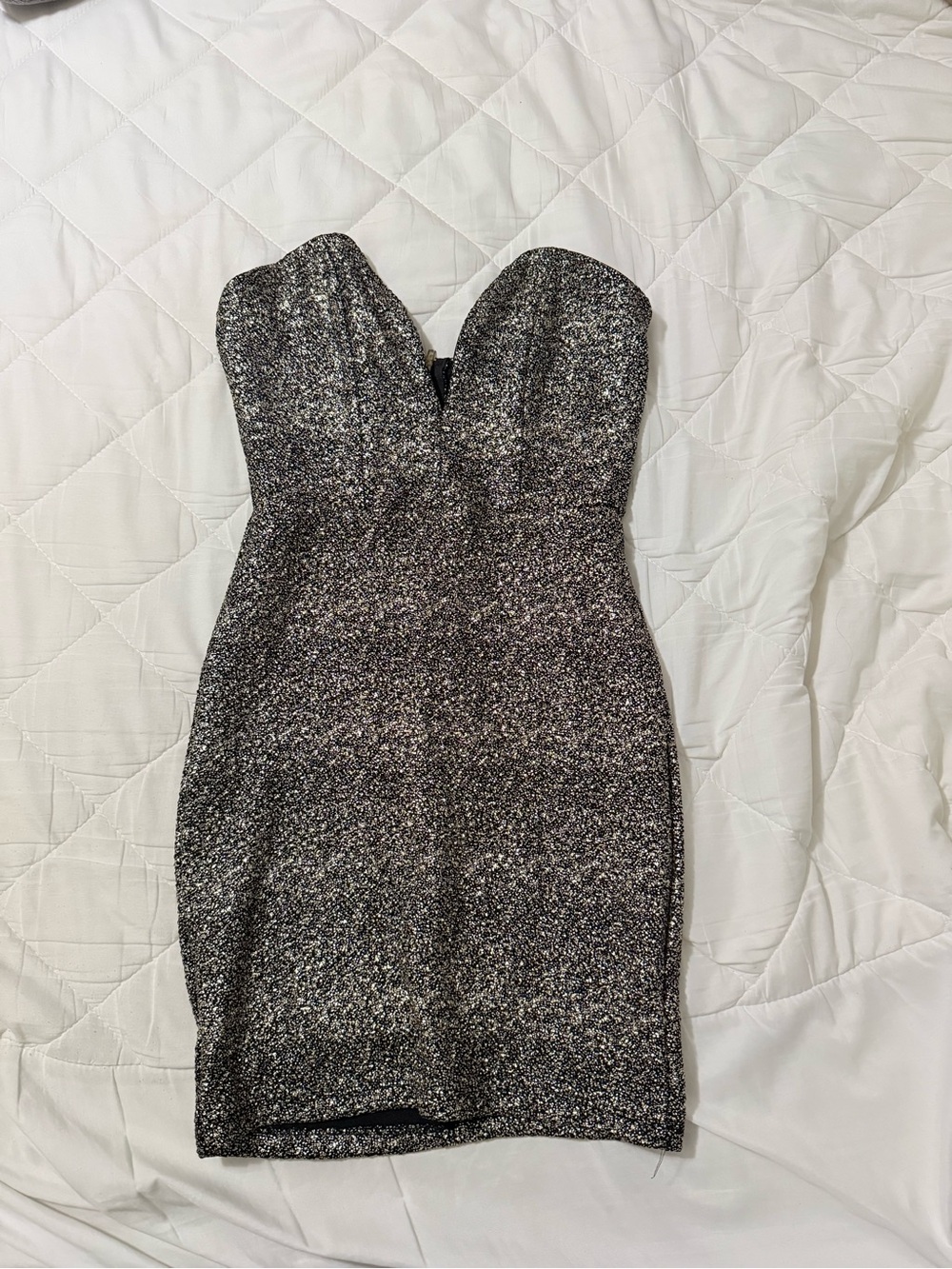 Fora Metallic gold Glitter Strapless Bodycon Mini Dress Party NYE